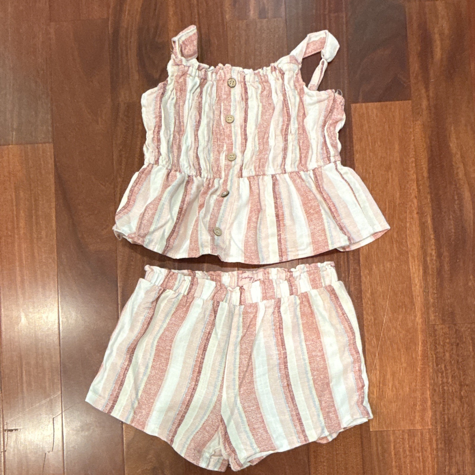 Paisley Lane Girls 7 Pink/White/Blue Striped 2pc Sleeveless Top & Shorts