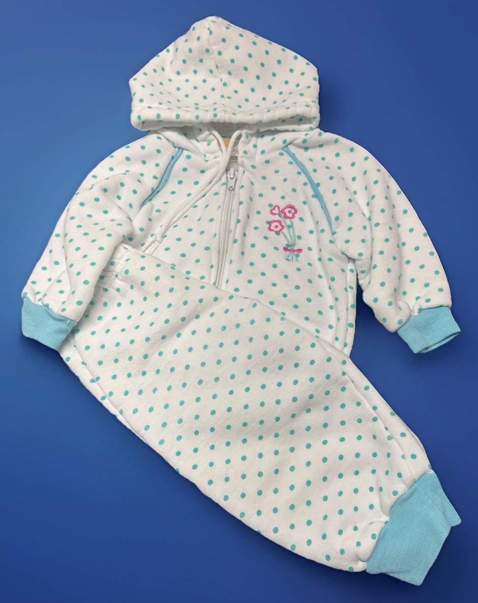 VTG 90s Polka Dot Floral Embroidered Baby Tracksuit Set 18M McKids & Sears