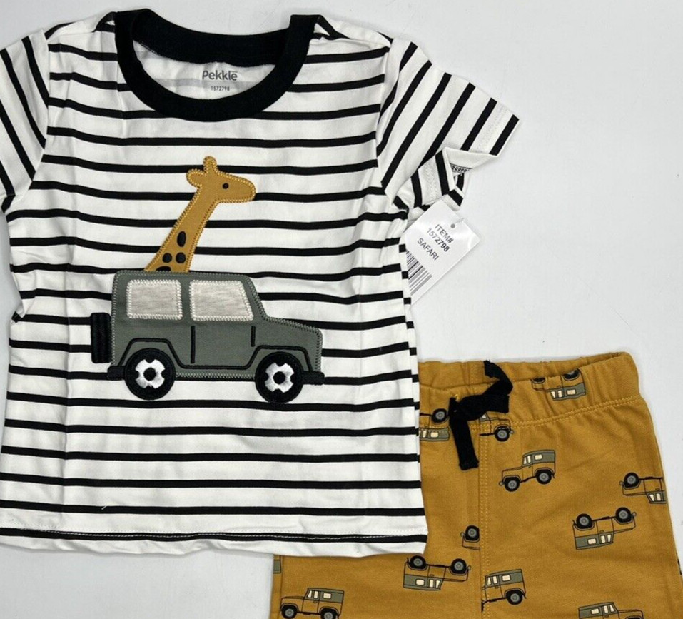 Boys Size 12M Pekkle 4-Piece Set Outfits T-Shirt Pant & Short Set Safari Animals