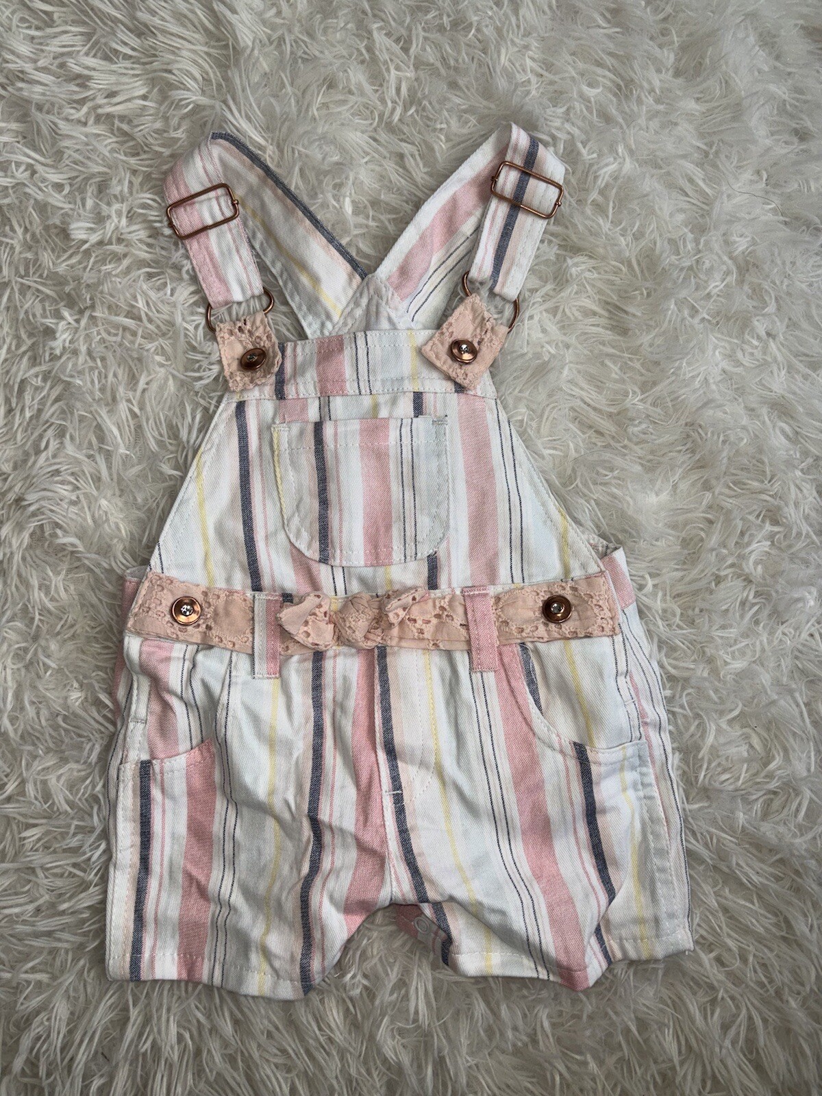 Nannette Baby Sz. 12 Month Striped Shortall Outfit. Cute, Great Shape