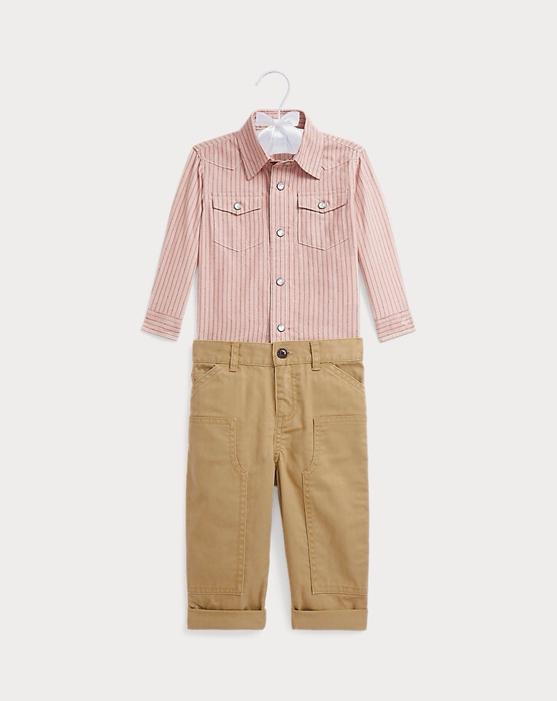 Ralph Lauren Boys 18M 2-Piece Woven Cotton Striped Button-Up Shirt & Pants