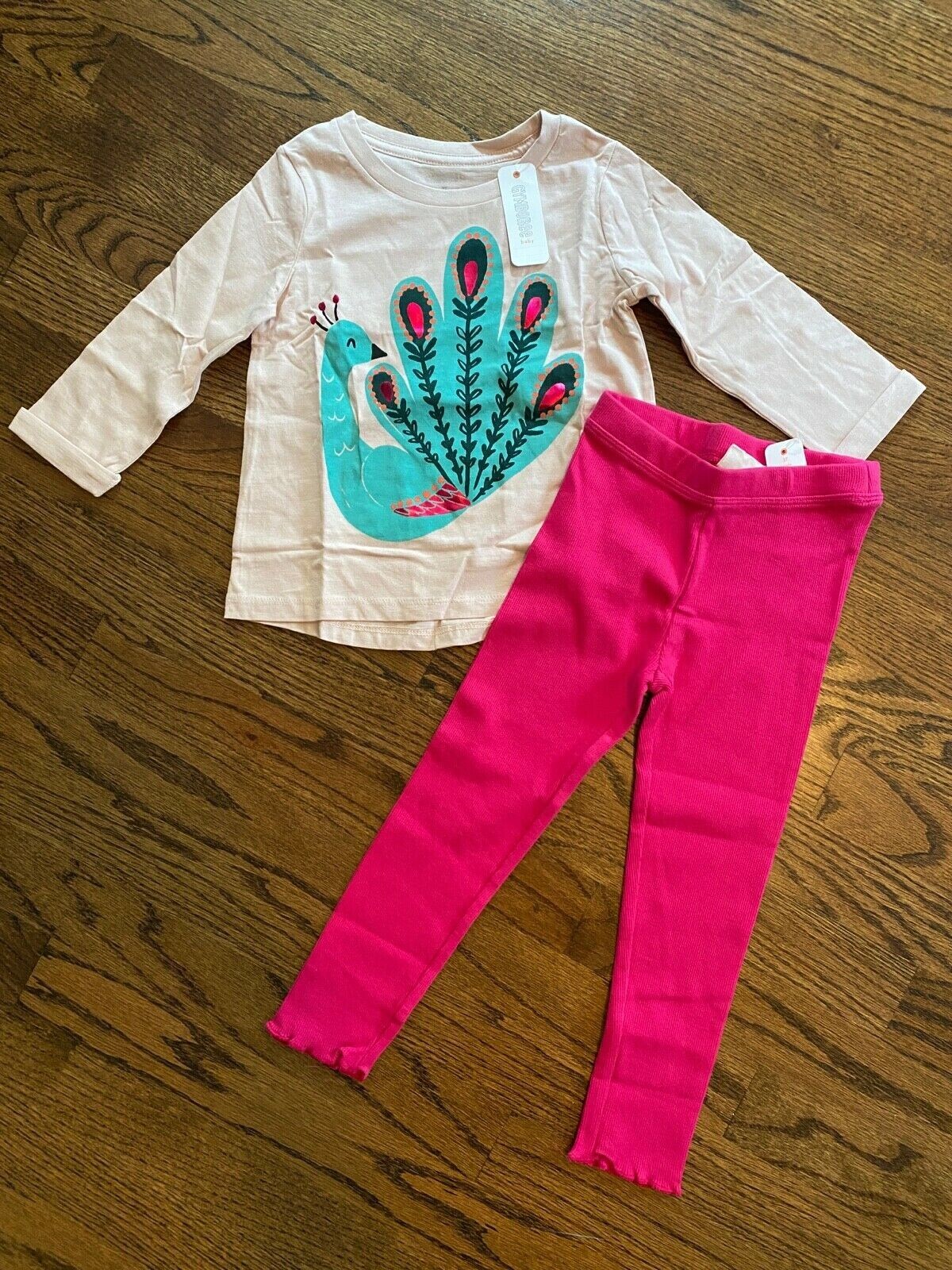 NWT Gymboree 2pc Peacock Top Shirt & Ruffle Leggings Outfit Set size 3T