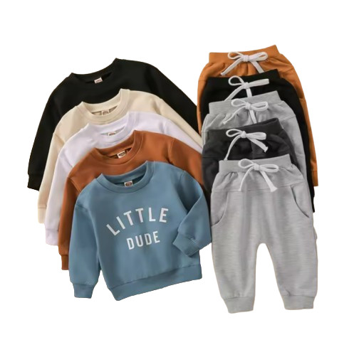 Baby Boy Beige Clothes Autumn Set Letter Print Sweatshirt Top Elastic Drawstring