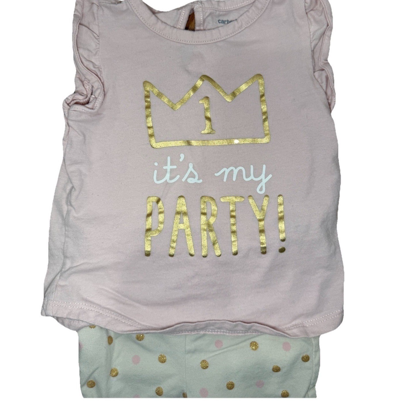 Carters Baby Girls Pink Gold Crown 1st Birthday Outfit Pants Top 12 Months