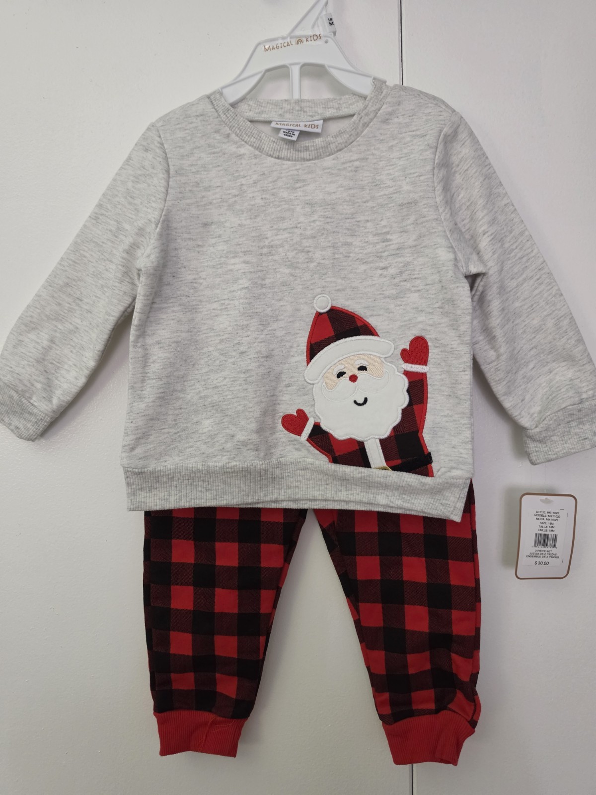 Magical Kids 2 Piece Outfit Set Red Gray Plaid Santa Claus NWT 18 Months Holiday