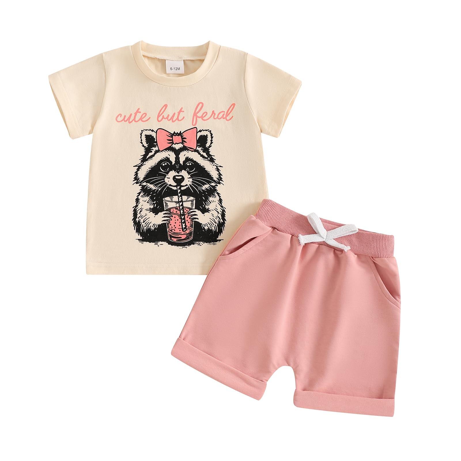 Baby Girl Summer Outfit Infant Letter Print Short Sleeve T Shirt Tops and Str…