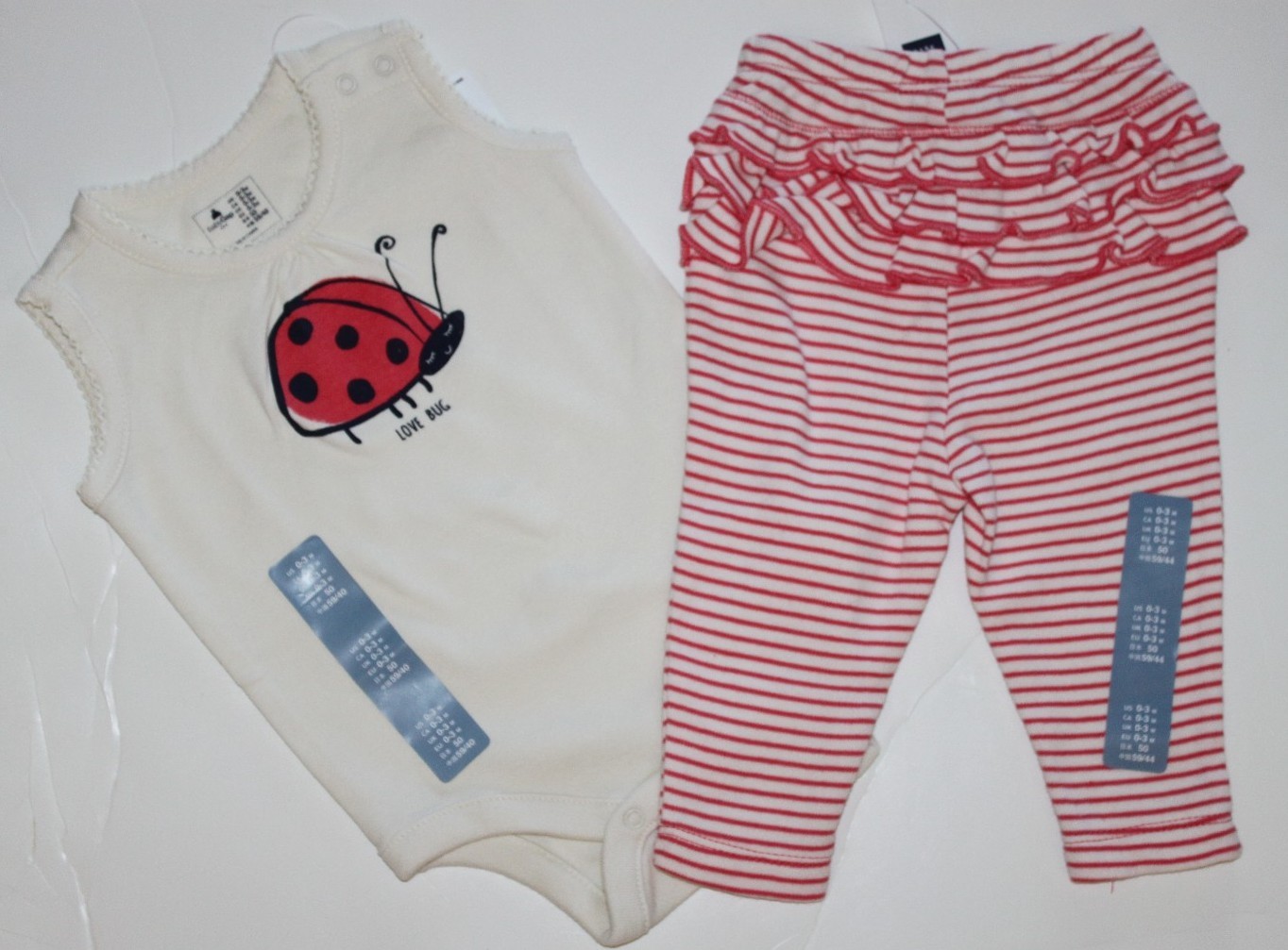 baby Gap NWT Girl 0 3 Mo Knit Outfit Set Ladybug Bodysuit Love Top & Pants