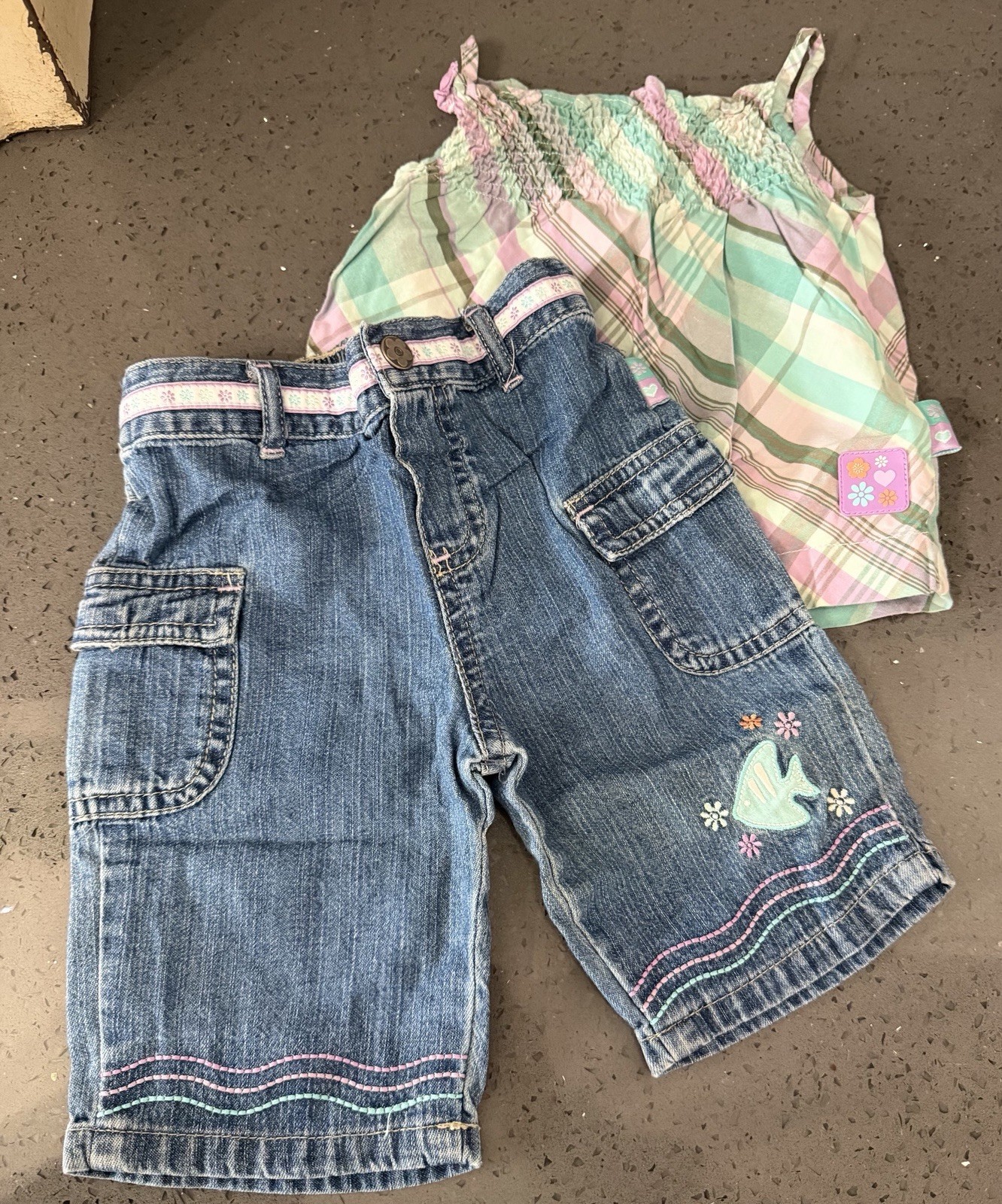 Y2K Carter’s Plaid Tank Top Shirt Fish Denim Pants Jeans 6-9 Months Outfit Baby