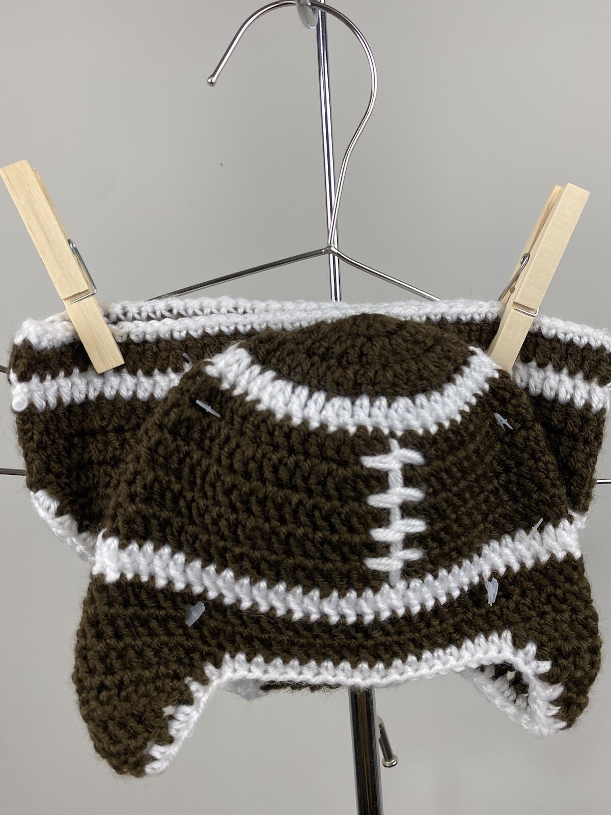 New Hand Crocheted Football Diaper Cover And Hat Brown White Size 0-9 Months