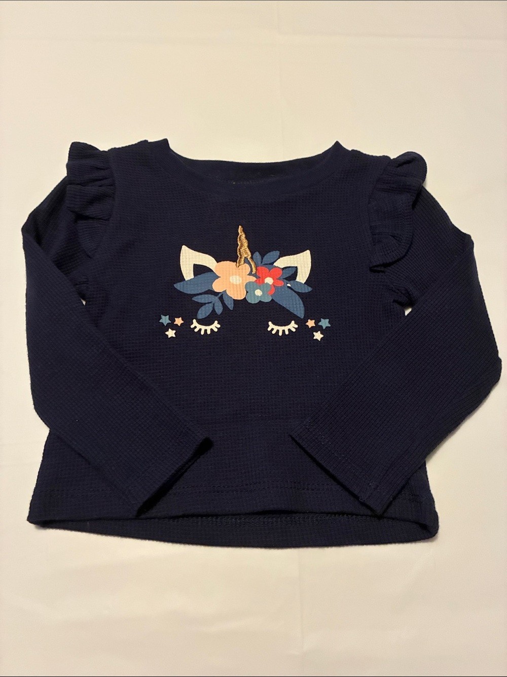 Penelope Mack Girls Navy Unicorn Top with Blue Floral Pants and Pink Hooded Vest