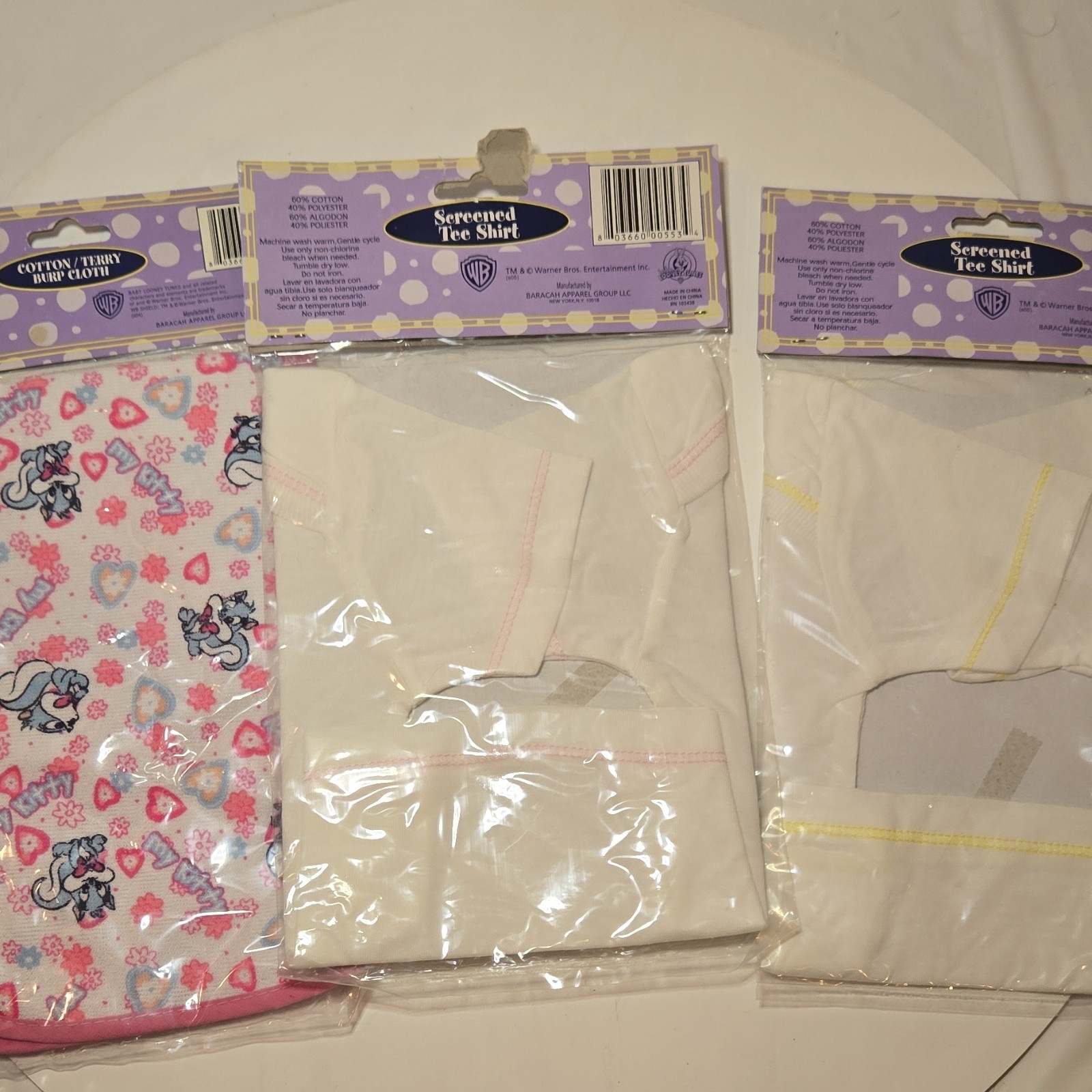 Baby Looney Tunes Tee Shirt & Burp Cloth. A1 Tweety Bugs Bunny Pepe Le Pew