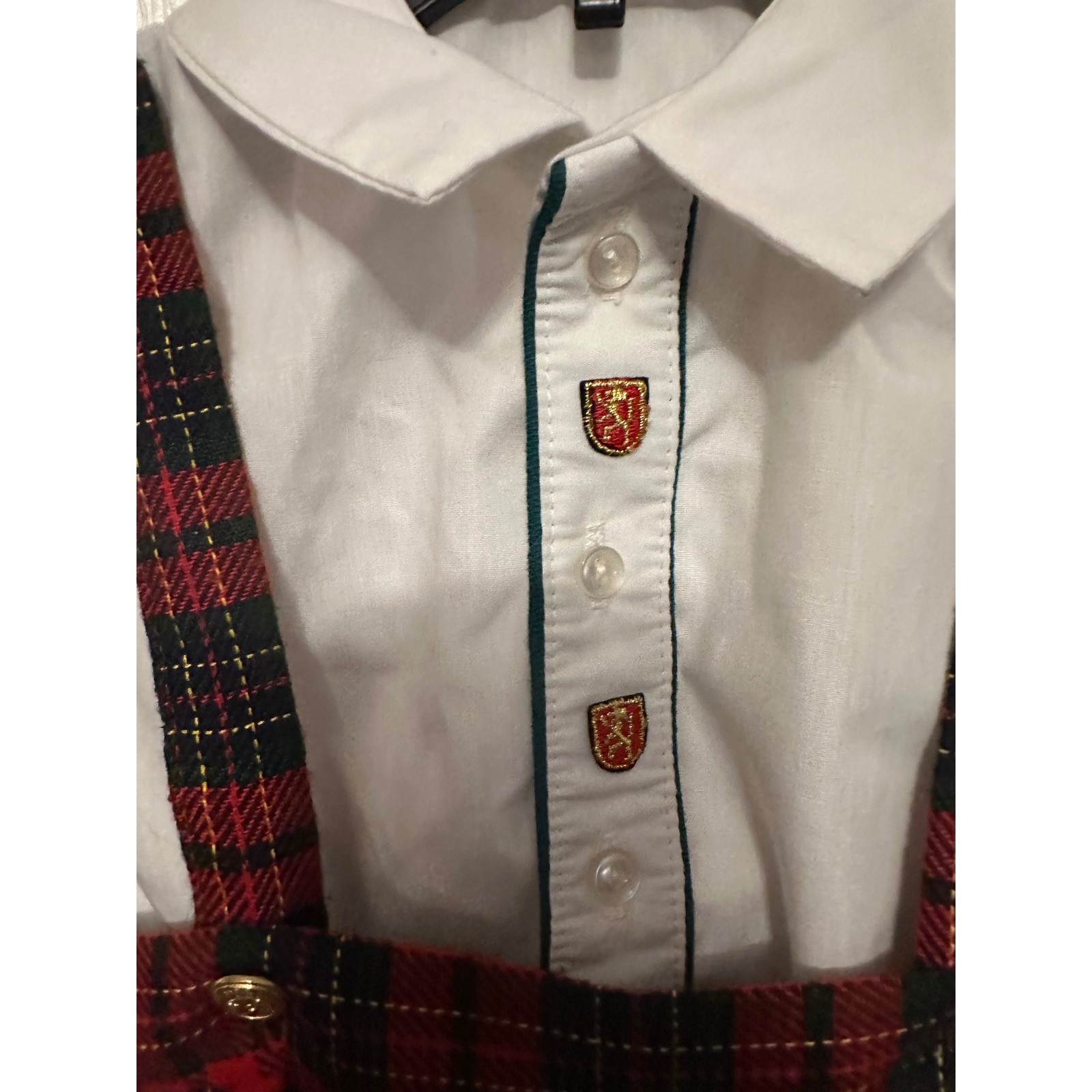 VTG Good Lad Boys Plaid Suspenders Shirt Outfit Set 18 Months Red Green White