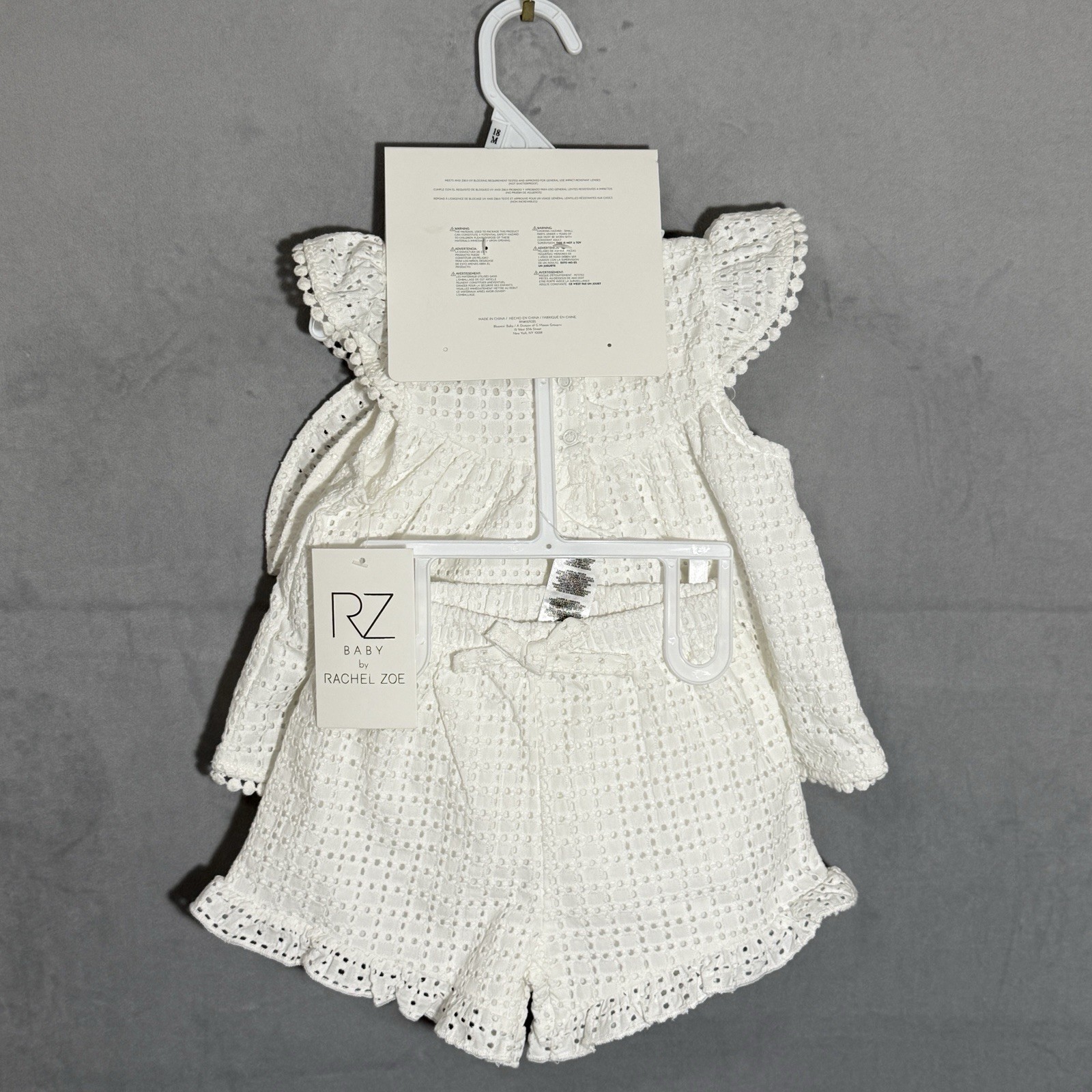 Rachel Zoe RZ Baby Girl 4-Pc Outfit 18M White Eyelet Cotton Hat Sunglasses NWT