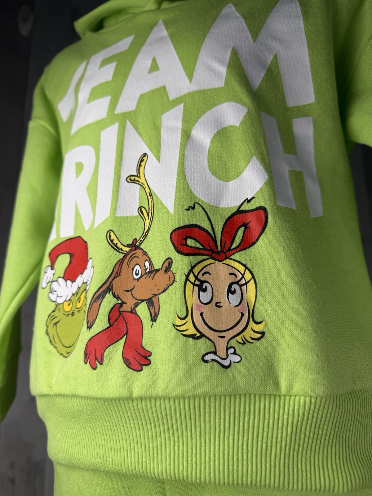 NWT Dr Seuss Grinch Lime Green Fleece Hoodie & Pants 2pc Set Toddler Outfit 3T