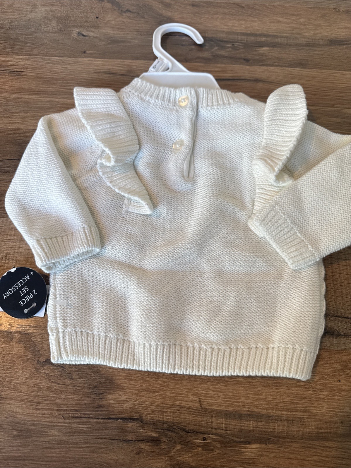Nicole Miller Baby Girl Sweater Set Beige Pink Bow On Back 3 6 Months NWT Ruffle