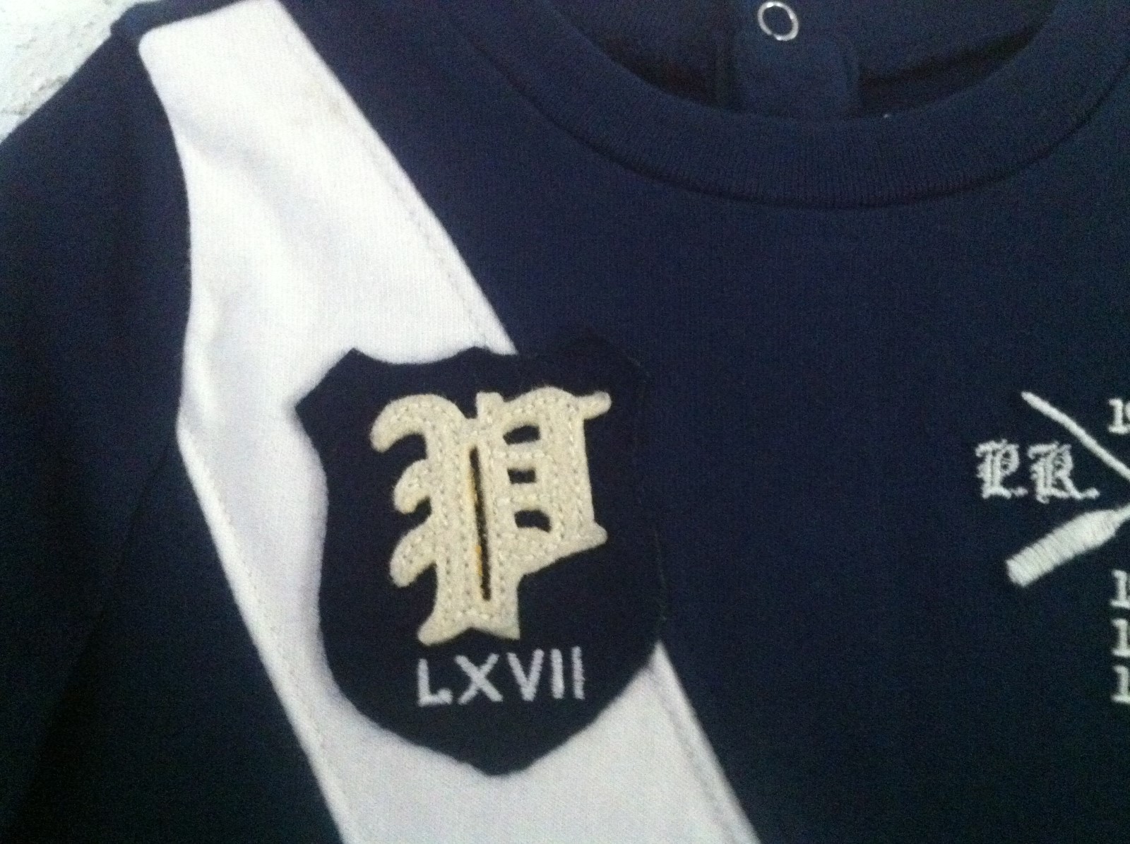 Ralph Lauren 1 Piece Shortall Romper Navy w/Dia White Stripe Patch Size 9M NWT