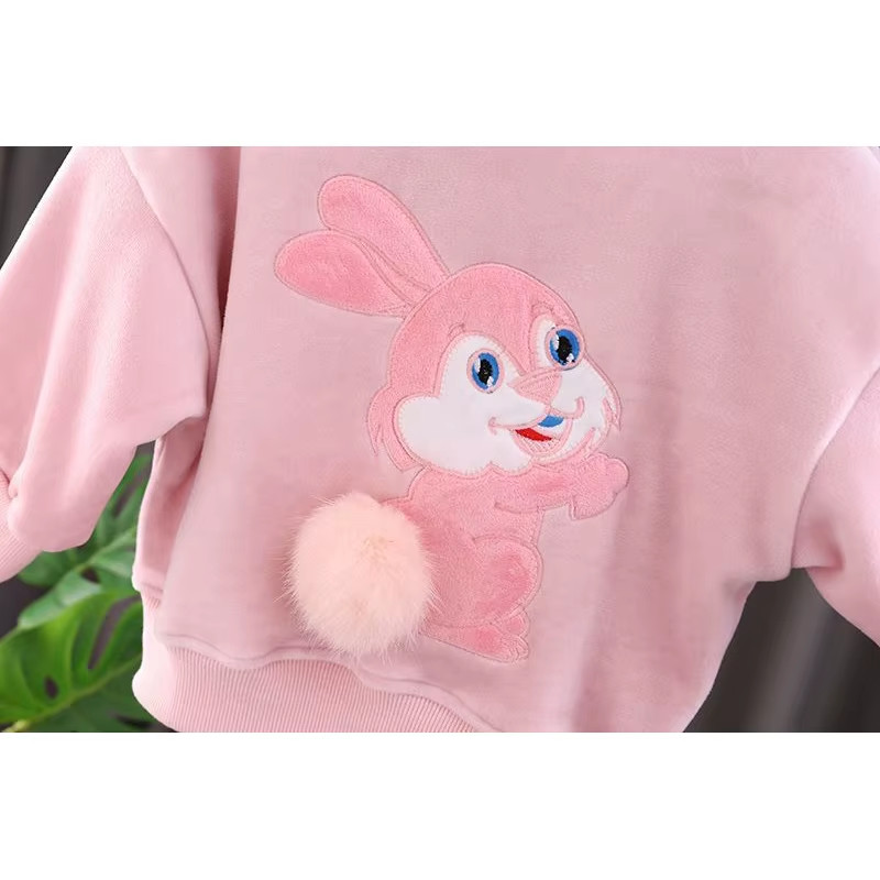 Autumn Winter New Baby Girls Clothing Set Lining Plush Thick Cartoon Rabbit Ear