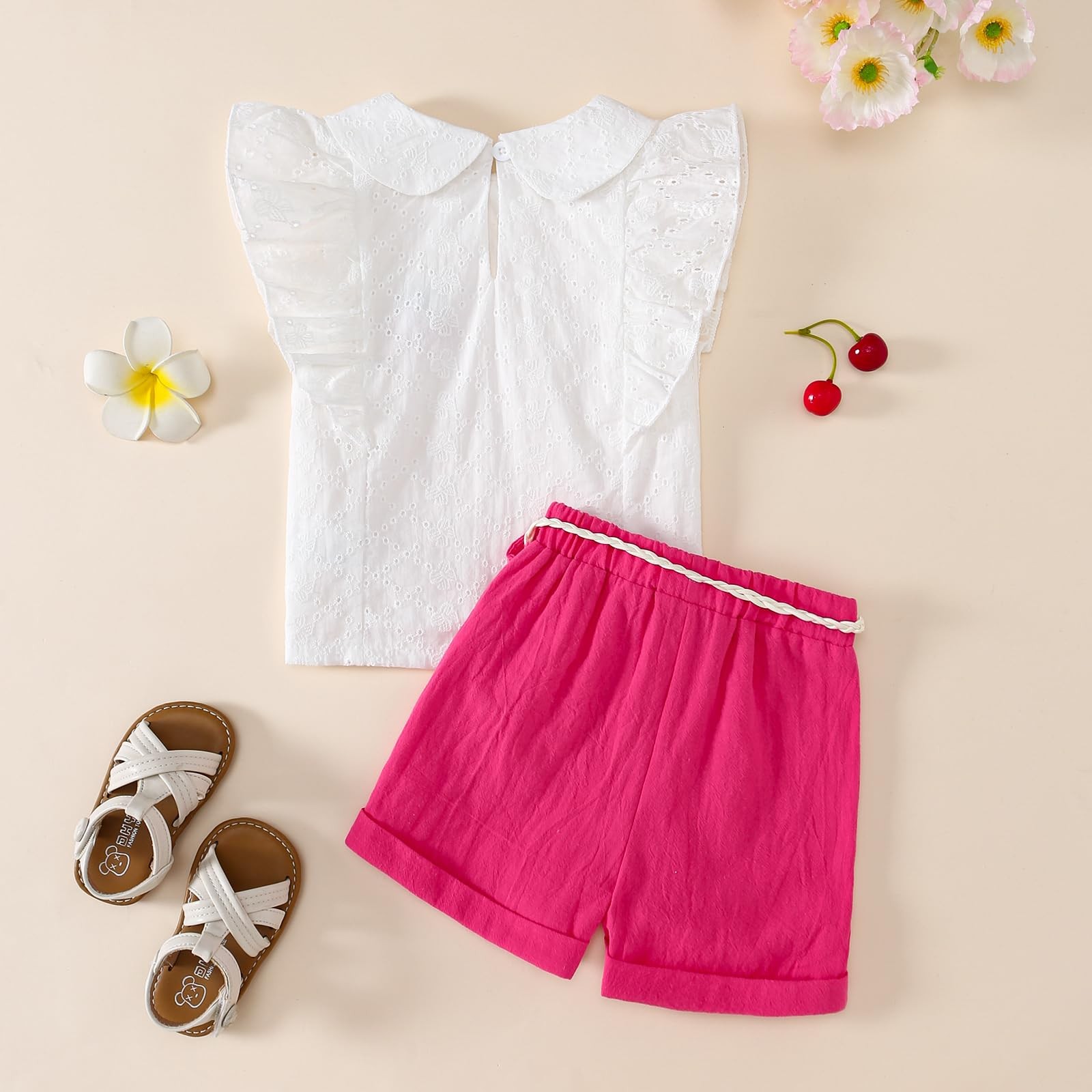 Toddler Baby Girl Summer Clothes Ruffle Sleeve Cartoon T Shirt Cotton Linen S…