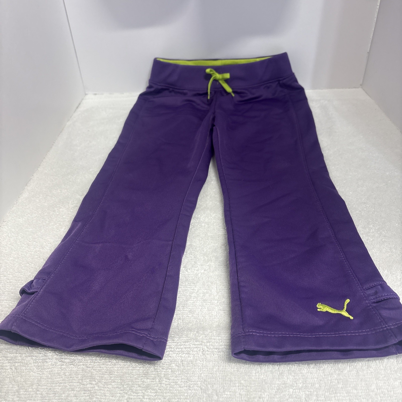 Puma Tracksuit Girls Full Zip Jacket Pant Set 4 T Purple Green Pockets On Jacket