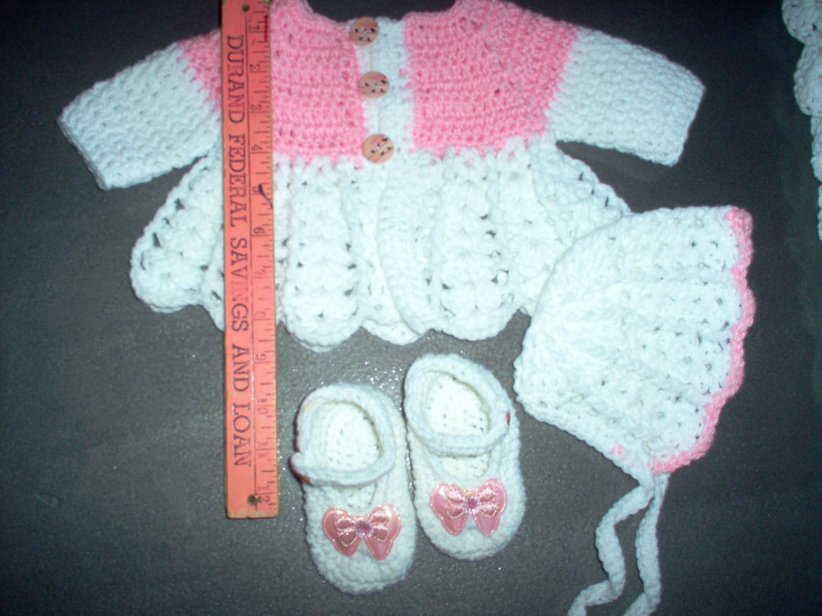New Handcrafted/crochet baby gift, 0-6mo, sweater, hat, shoes