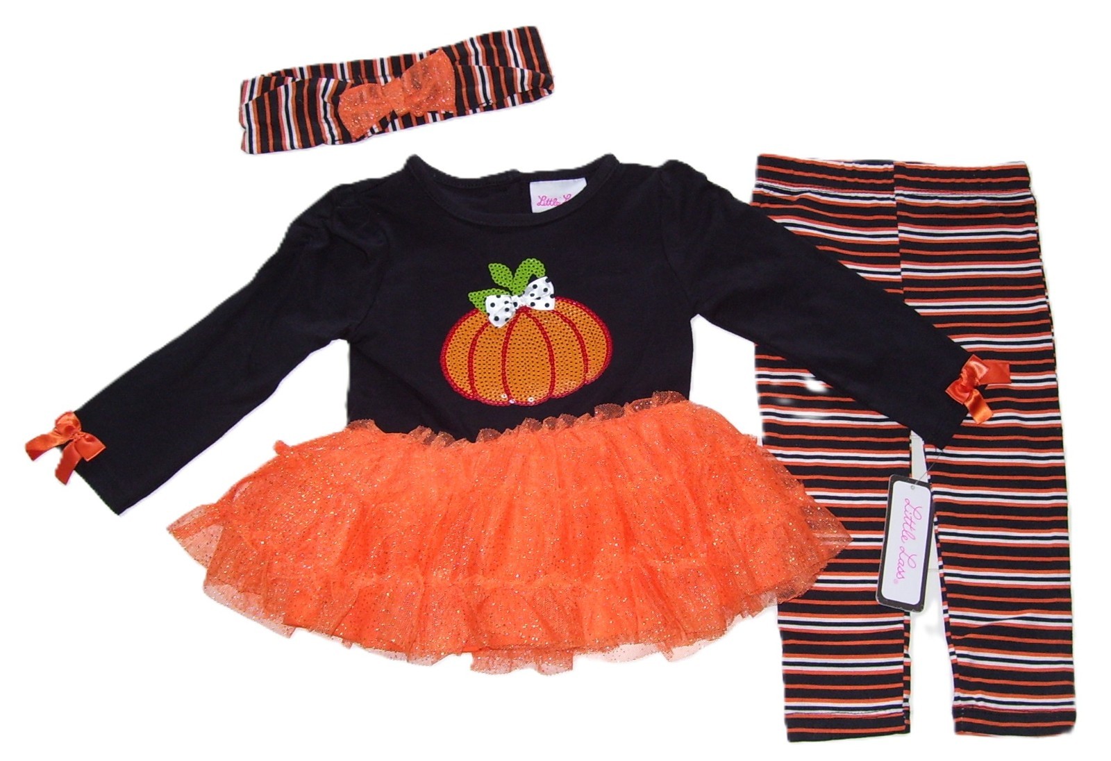 Little Lass 3 Pc Pumpkin Thanksgiving Halloween LS Top Leggings Headband Choose
