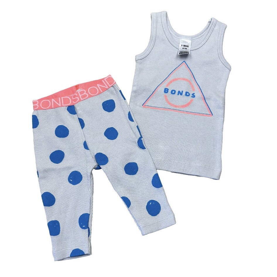 Bonds Outfit NWOT Sz 000 Spotted Leggings & Singlet Grey Blue Orange Q