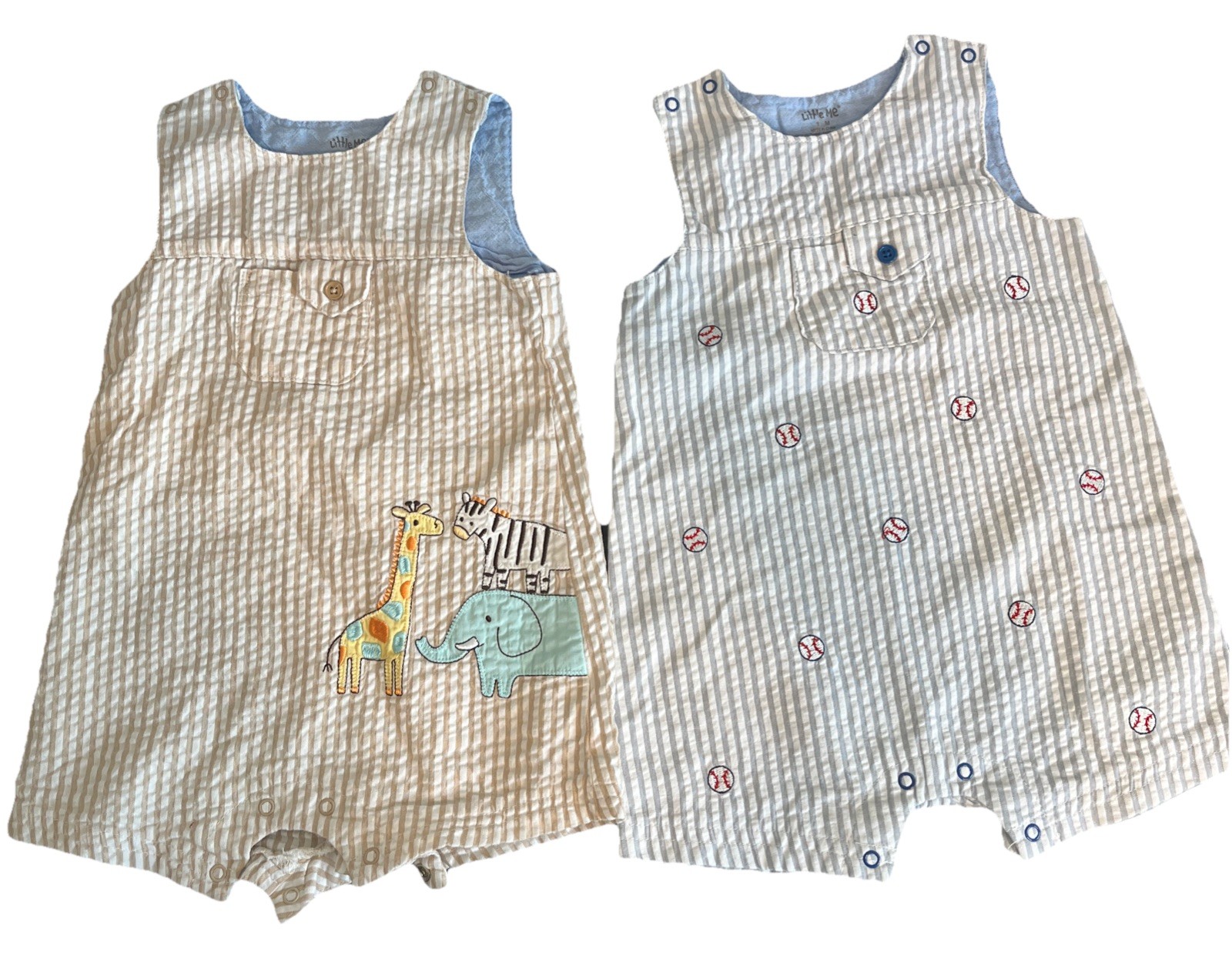 Little Me Baby Boy Embroidered Seersucker Striped Shortall Overall 12M QTY 2