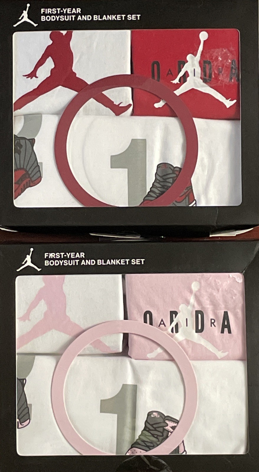 Nike Air Jordan First-Year Bodysuit & Blanket 4PC Gift Set, Boy or Girl; 0-12M