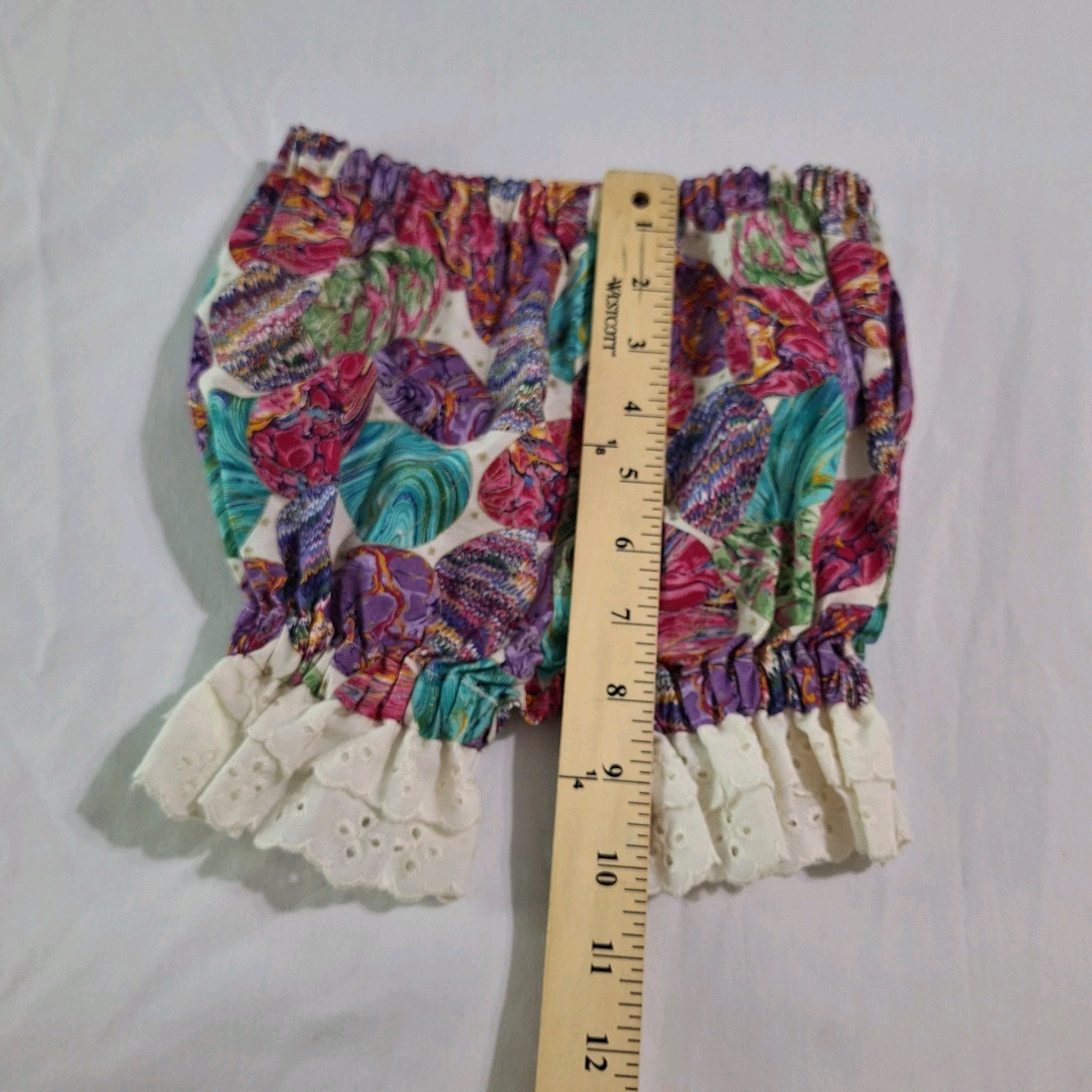 Vtg Baby Girl Easter Set 3pcs 12 M Bonnet Bloomers Dress Vibrant Eggs Handmade