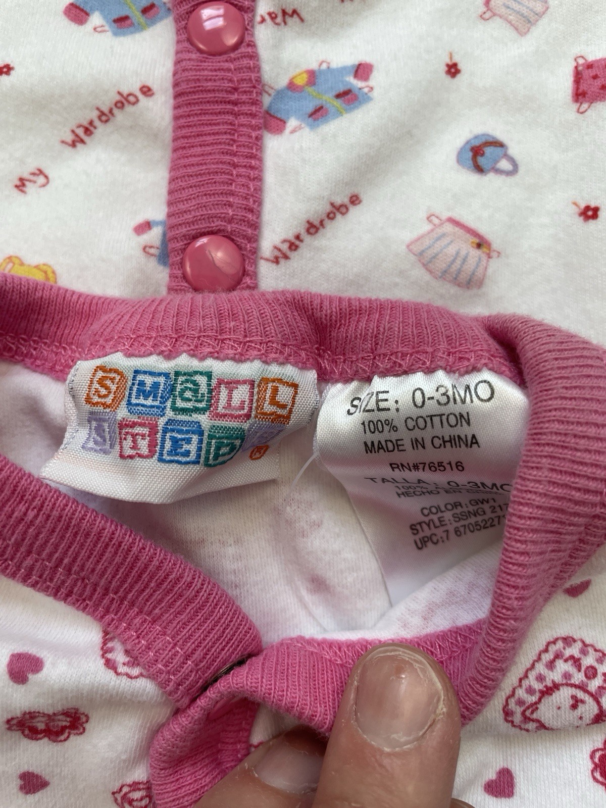 Vtg 90s Small Steps Baby Girl Pink Snap Onsies Set Of 2 Newborn 0-3 Months