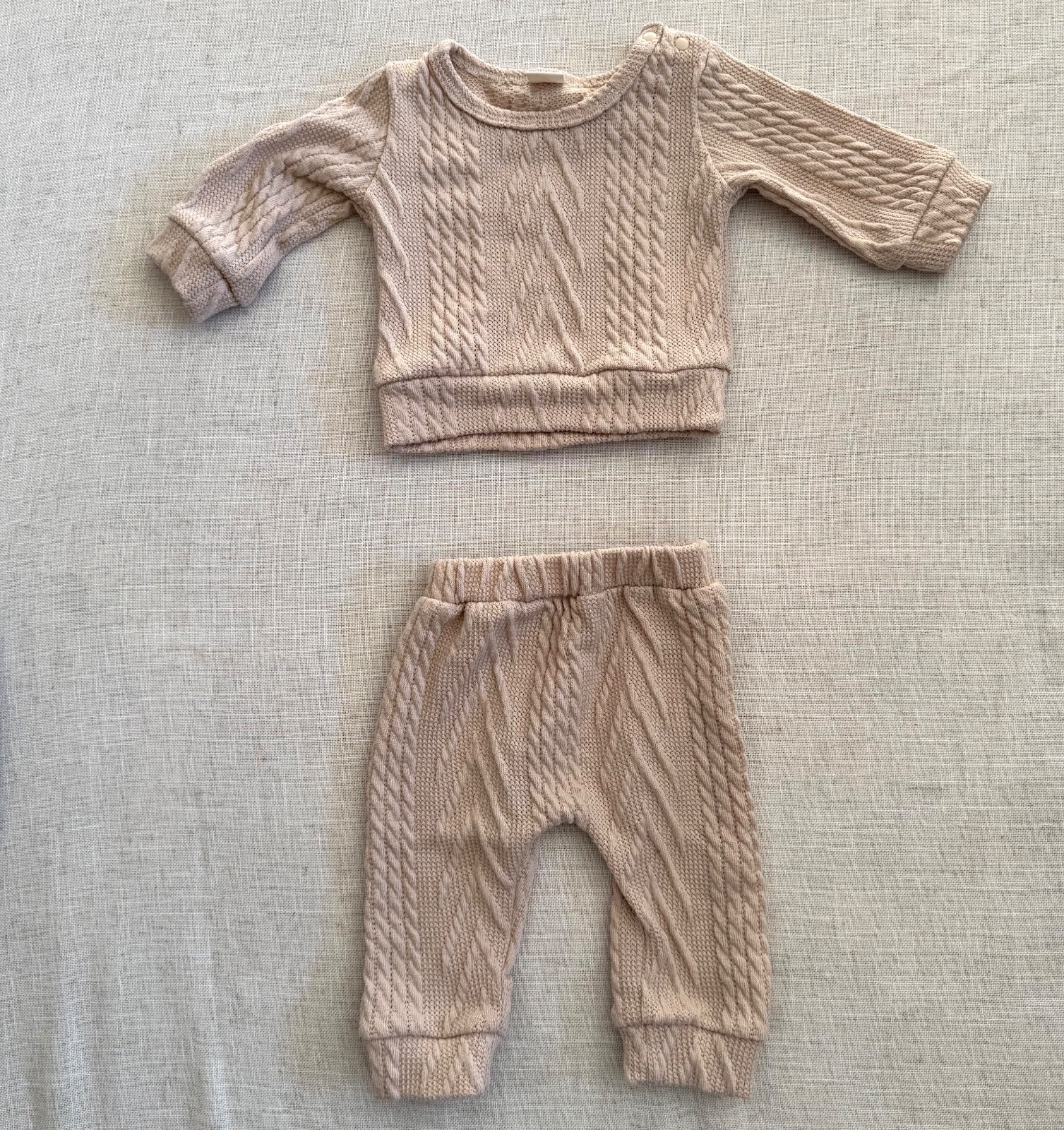 Hibobi Baby Unisex Textured Knit Sweater Set in Beige, 0-3m