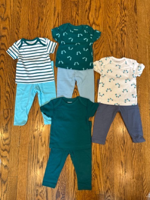 Hanes 8 Piece Set 4 Crew Neck Tee and 4 Pants Blue Green Baby Boys 6-12 New