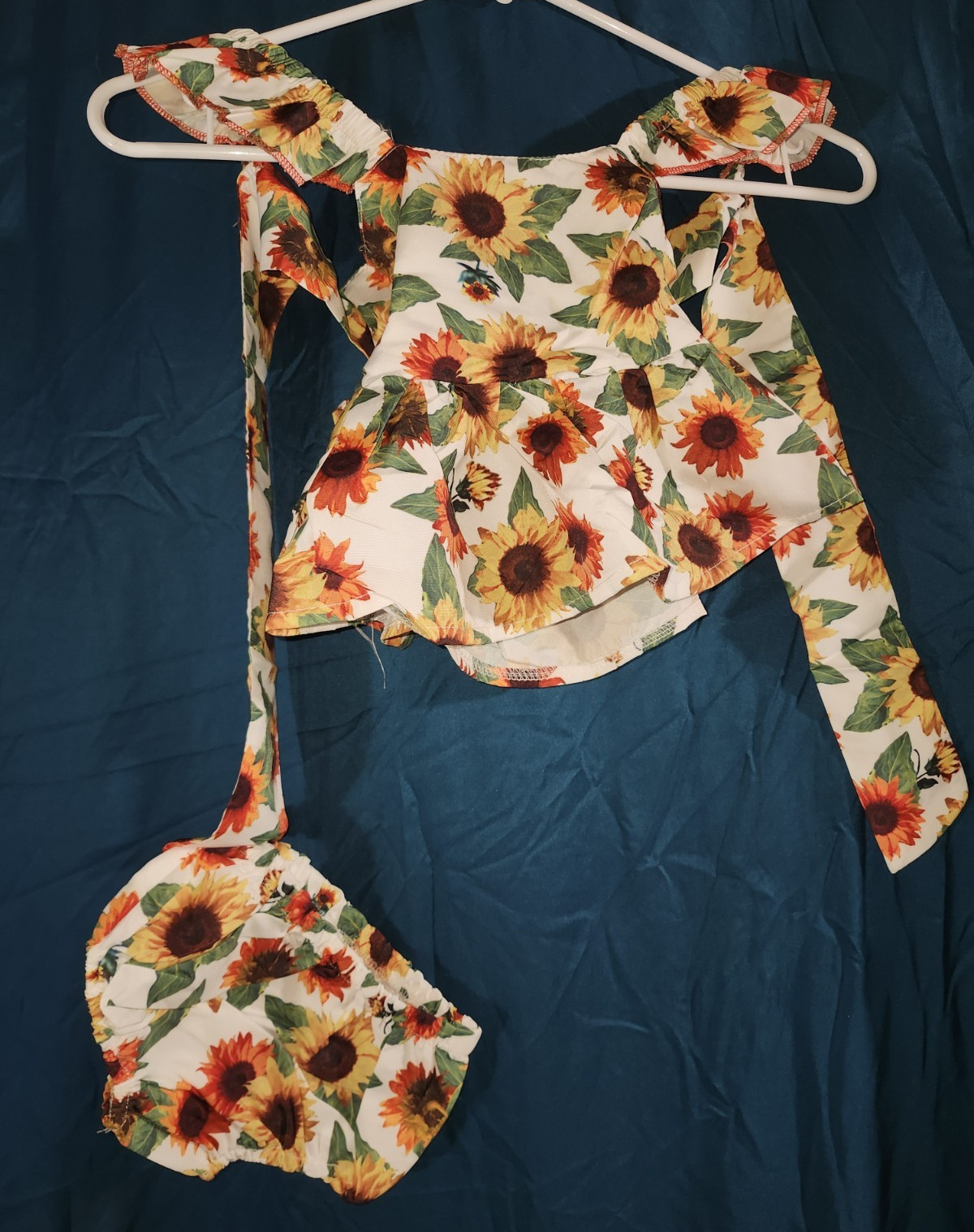 Toddler Sunflower Floral Square Neck Ruffle Flared Long Sleeve Crop Blouse