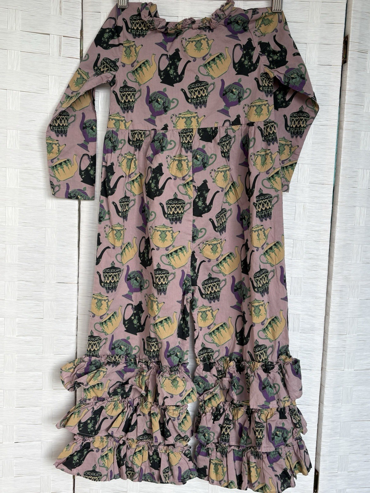 Kate Quinn 4T Tea Cup Bell Bottom Wide Leg Ruffle Jumpsuit Plum