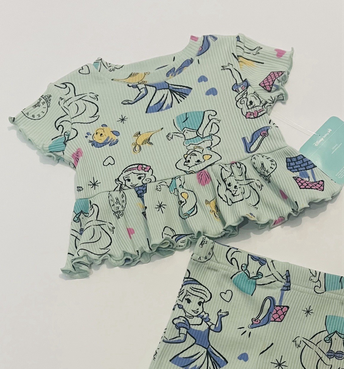 Disney Baby Girl Princess Outfit 3-6 Months Shorts Shirt 2 PC Set Cute New