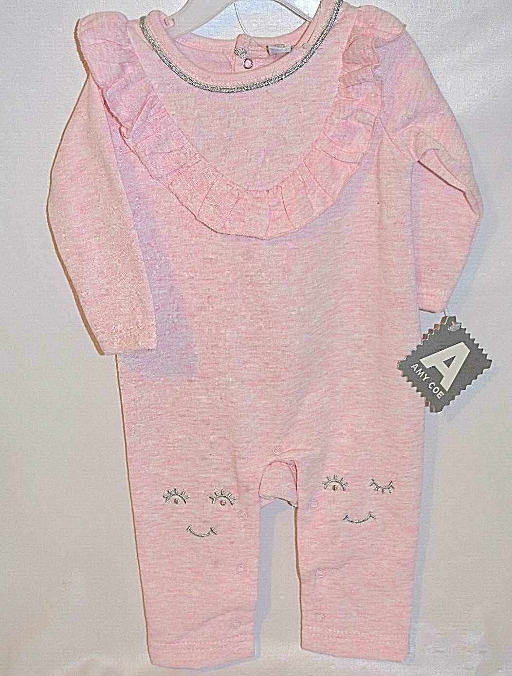AMY COE INFANT BABY GIRLS GIRL BODYSUIT PINK LONG SLEEVE COVERALL 3-6 MONTHS NEW