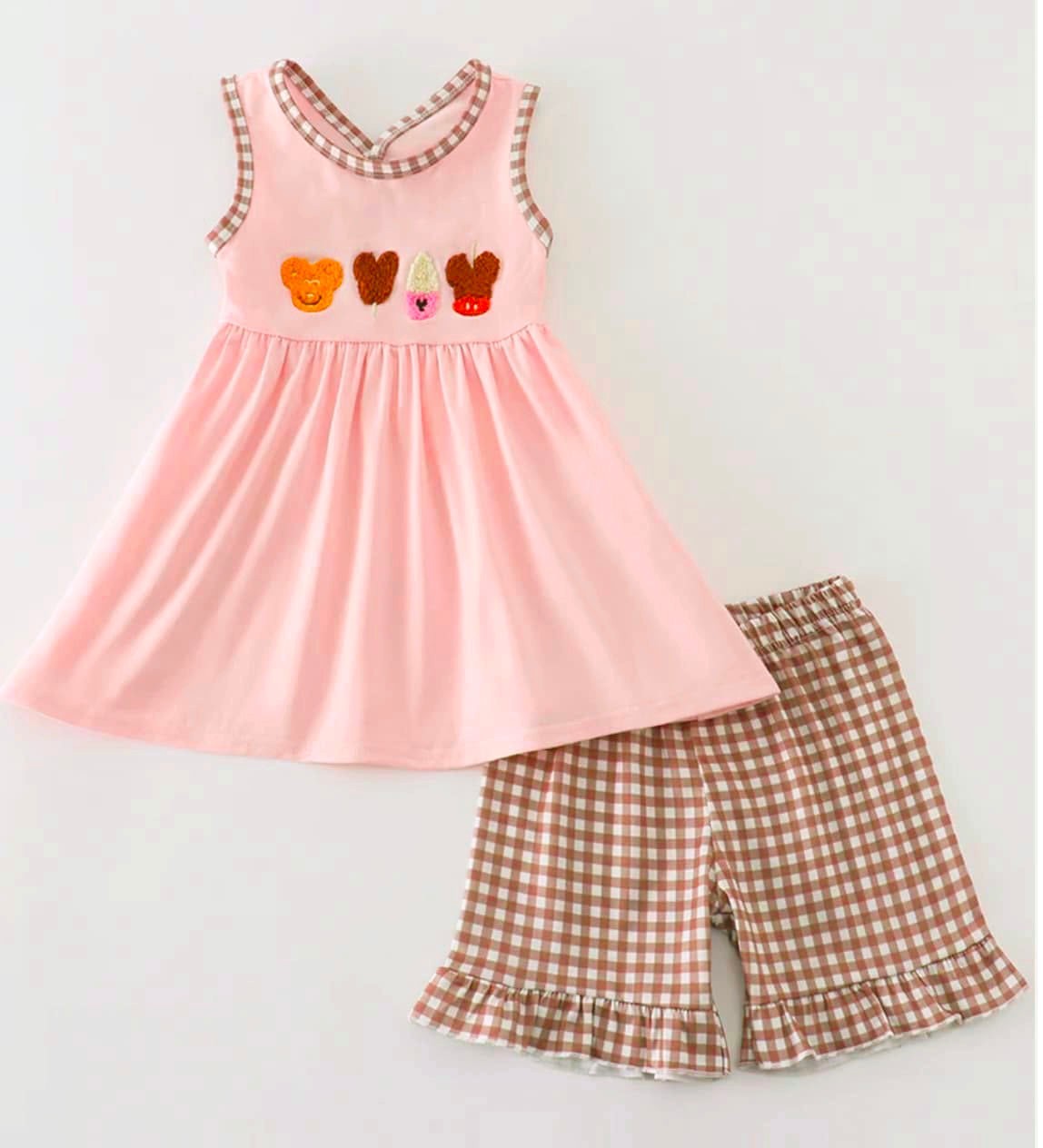 NWT Abby & Evie French Knot Character Mouse Shorts Set Size 3T Sleeveless Ruffle