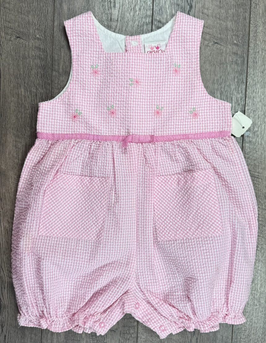 Baby Girl Clothes New Vintage Carter’s 3T Pink Check Rose Romper