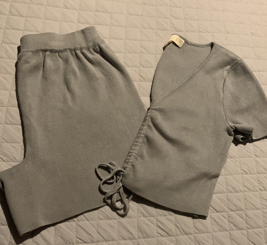 Madden Girl 2 Piece Short & Tap Knit Set Gray Size Small