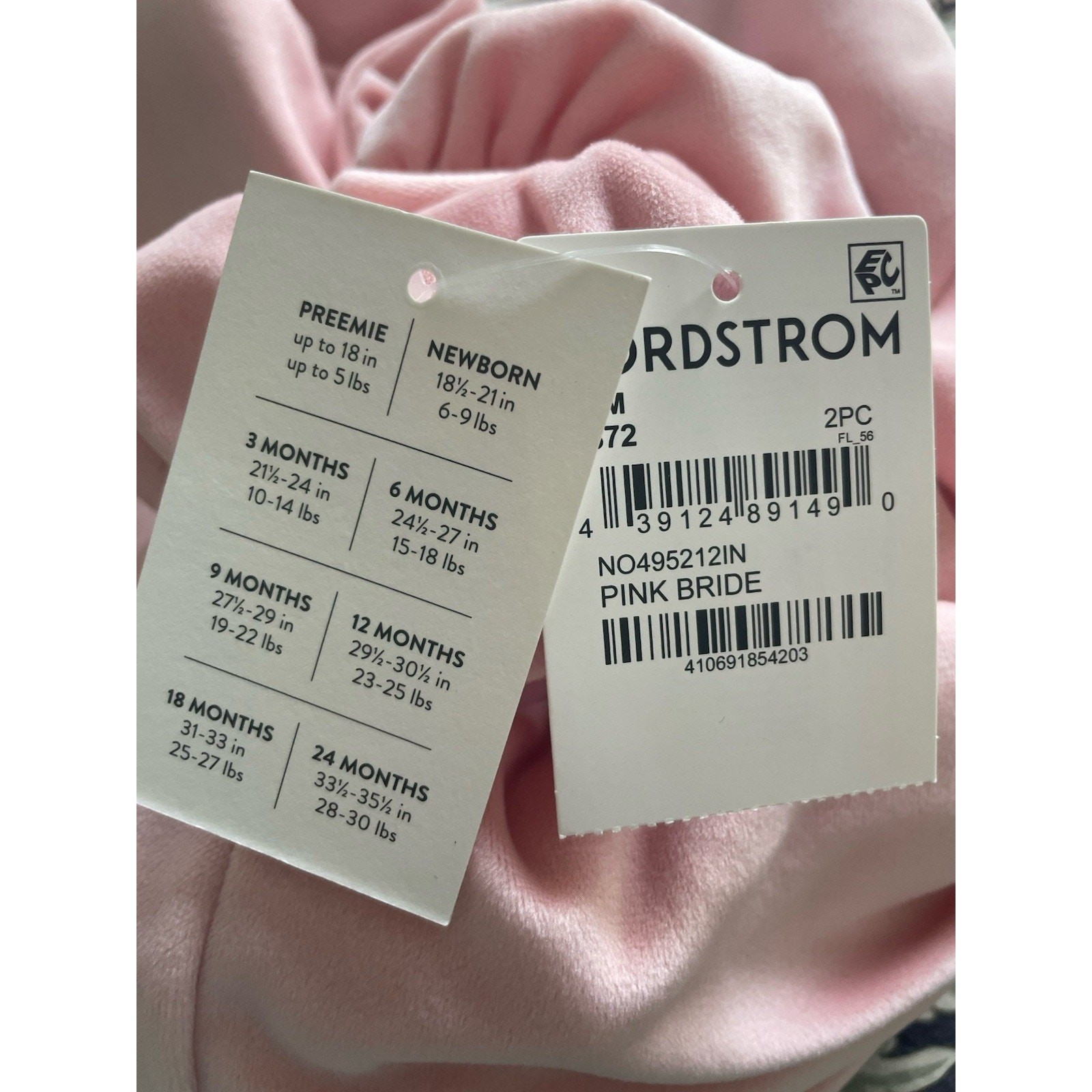 NORDSTROM Baby Pink Velour Sweatshirt & Pants Set Sz 6 mos NWT 2-Piece Set