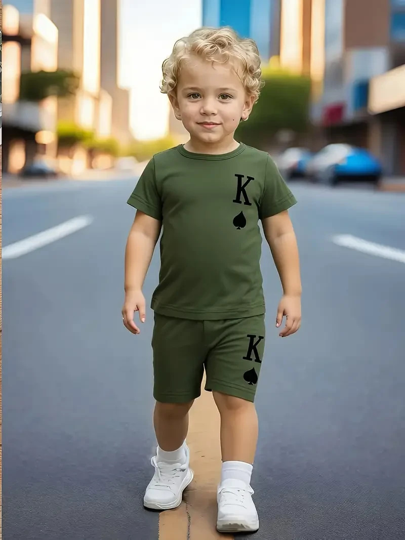 Two-Piece Suits for Baby Boys Summer Style, Round Neck, Letter 9-12 Months