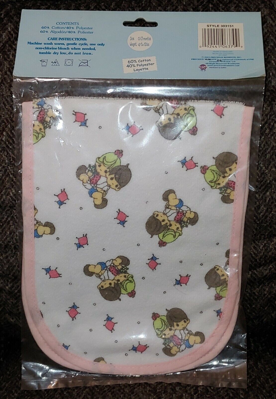 Baby Girl Size 0-3 Months Bib Booties Burp Cloth Cap & Mittens Precious Moments