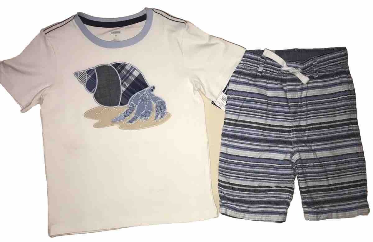 Gymboree Boys 12-18 M Sandy Shores T-Shirt Blue Stripe Linen Blend Shorts New