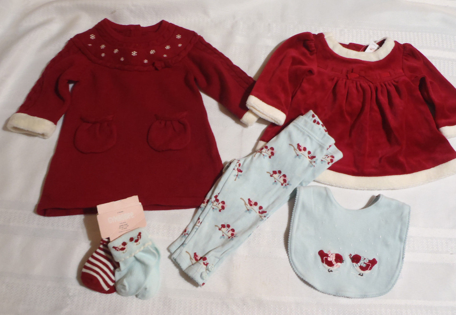 GYMBOREE Girls 3-6 Month Snow Bird Shirt Pants Dress Socks Bib Outfit NWT
