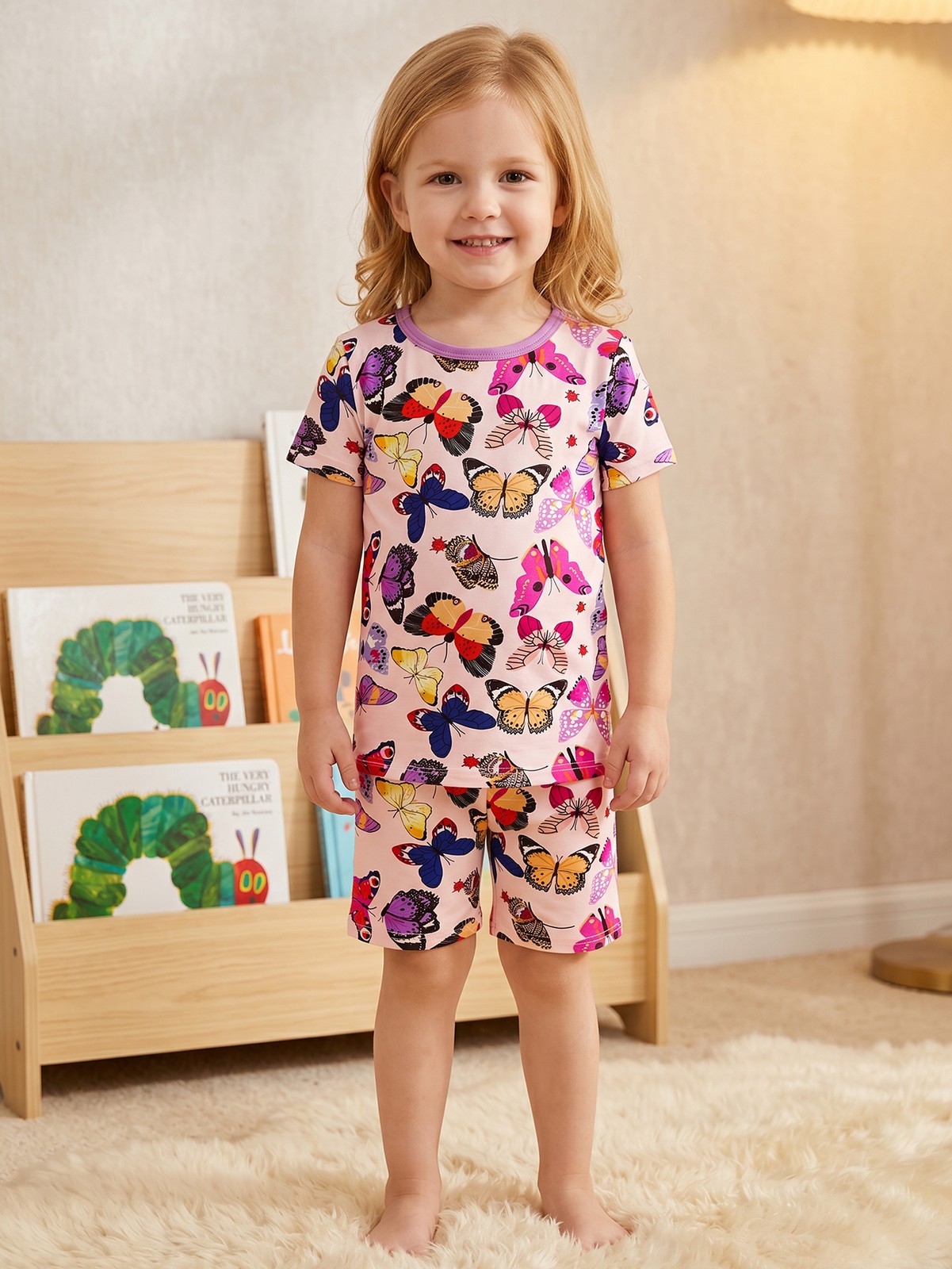 Kids Short Sleeve Set, Elastic Waist Shorts, Casual Home & Outdoor Infant Outfit