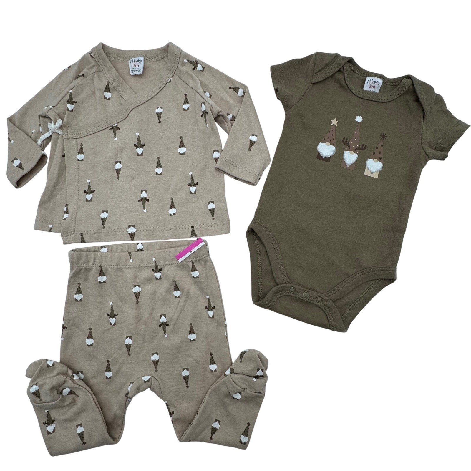 PL Baby Holiday Gnome Ice Cream Cone Print 3 Piece Outfit Set Baby 3M Christmas