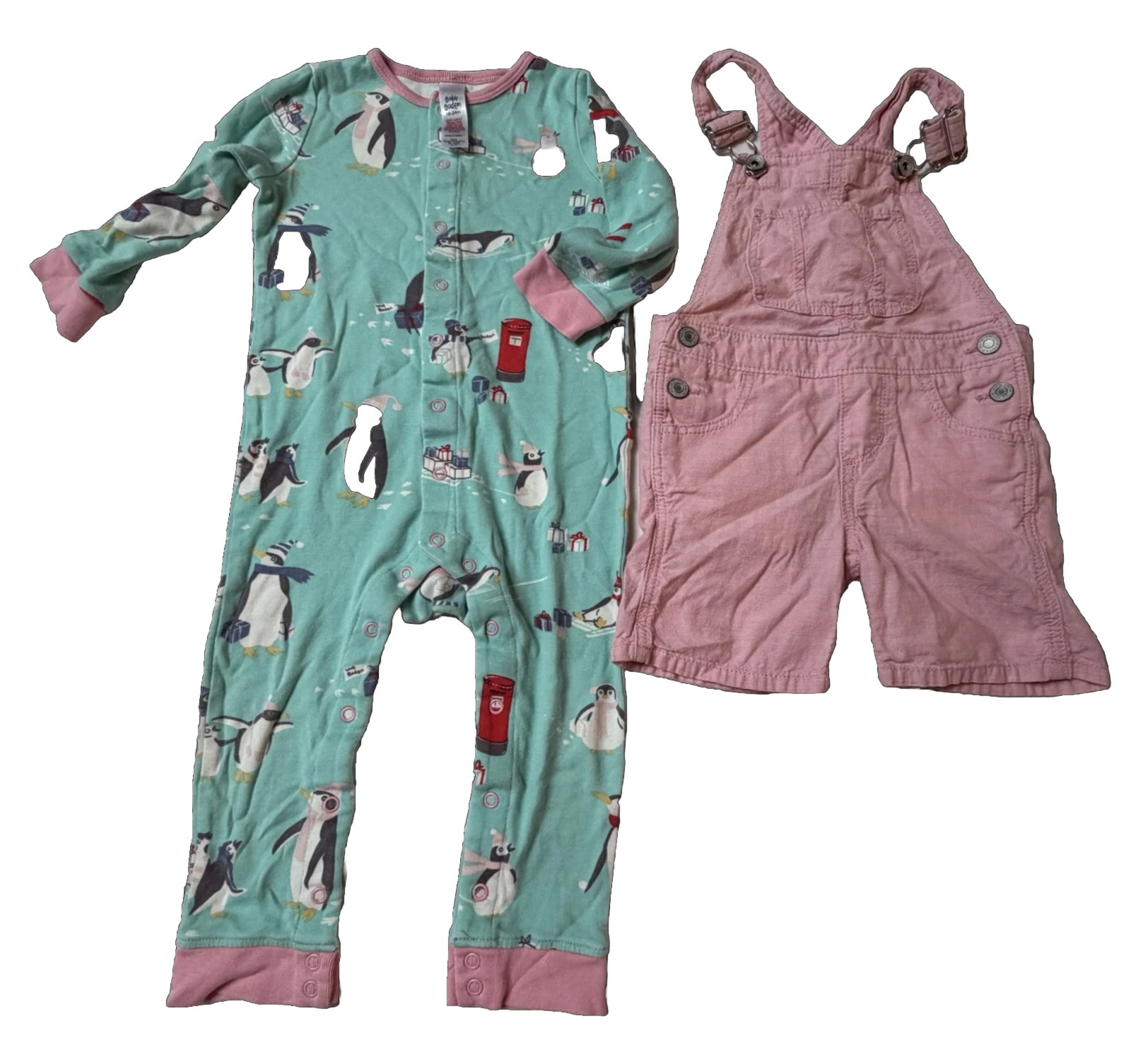 Baby GAP Girls 2T Pink Chambray & Mini Boden 18-24 Months Penguin Pajamas