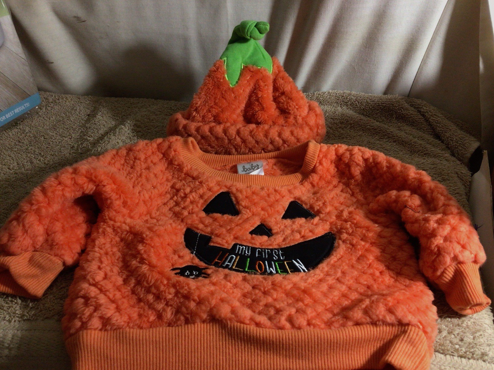 Infants Sz 3M BABY STARTER Orange Pumpkin Sweater & Matching Hat pre-owned