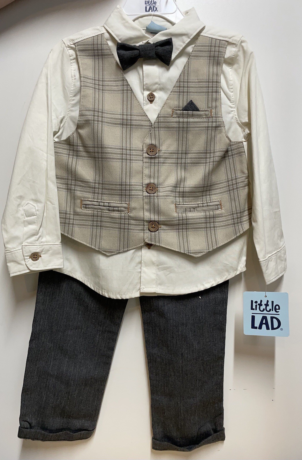 Little Lads Boys Set 3 Piece Shirt & Tie, Pants, Vest Size 3T NWT