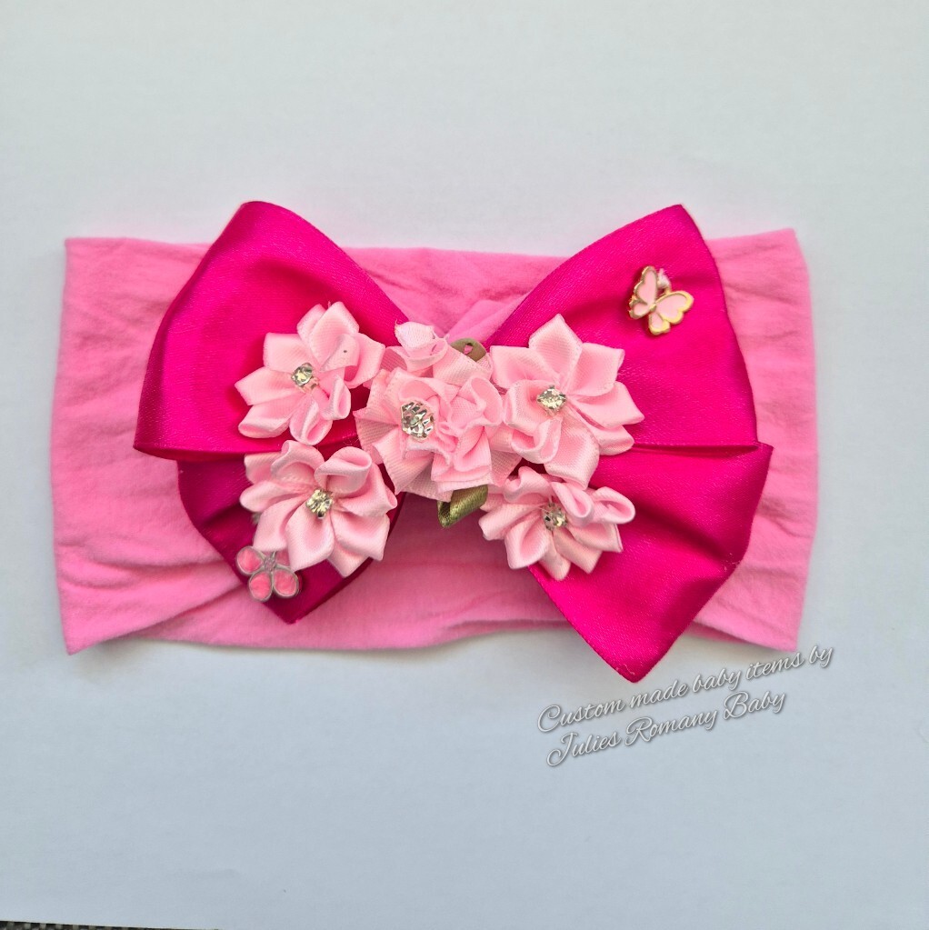 Romany Baby/Toddler headband 0-24 months Lilac Flowers